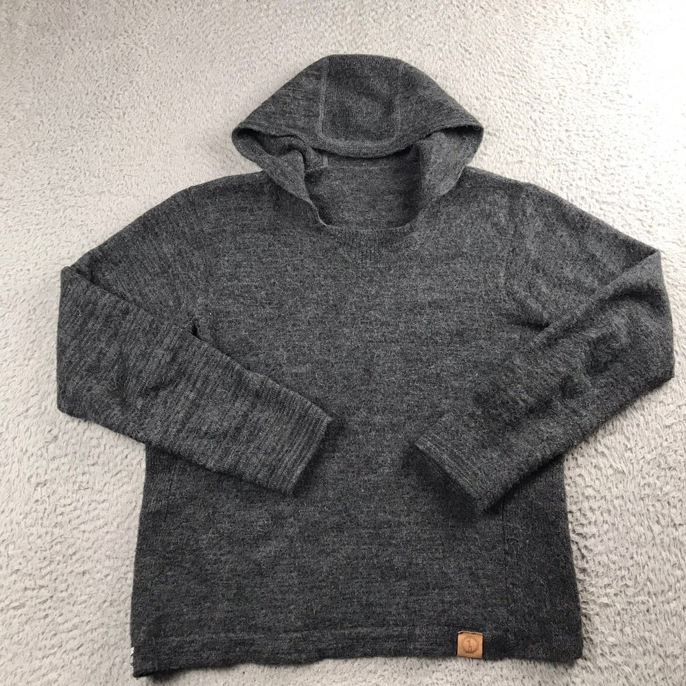 Paka The Hoodie Unisex L Gray Royal Alpaca Wool Handmade Knit Sweater Pullover